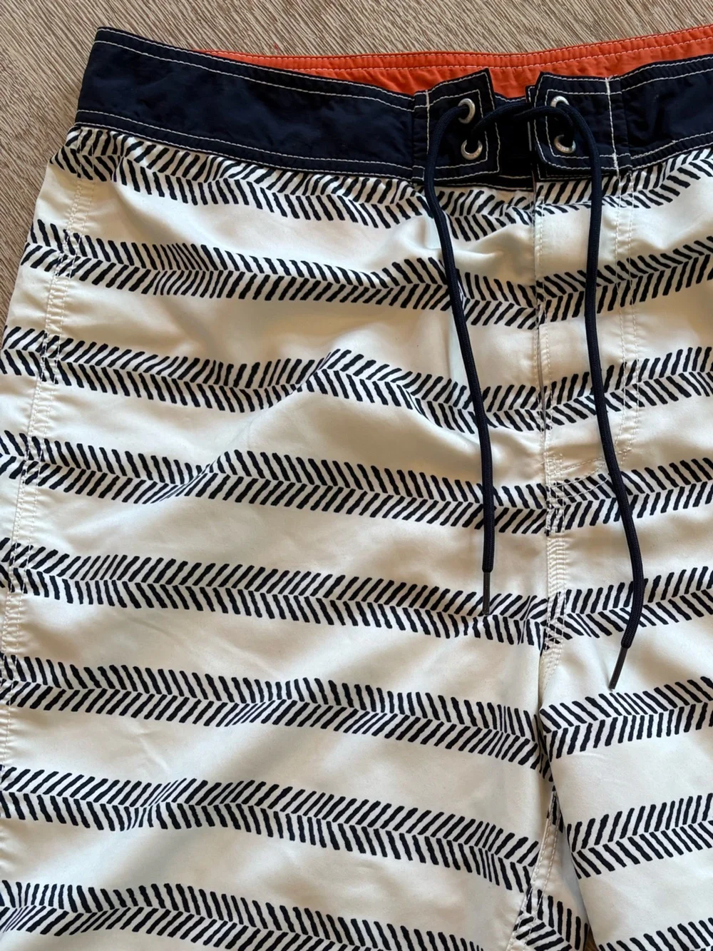 Nautica Navy Chevron Stripe Board Shorts Swim Trunks Orange Trim